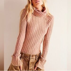 Free People Blush Ribbed Cowl Neck Sweater